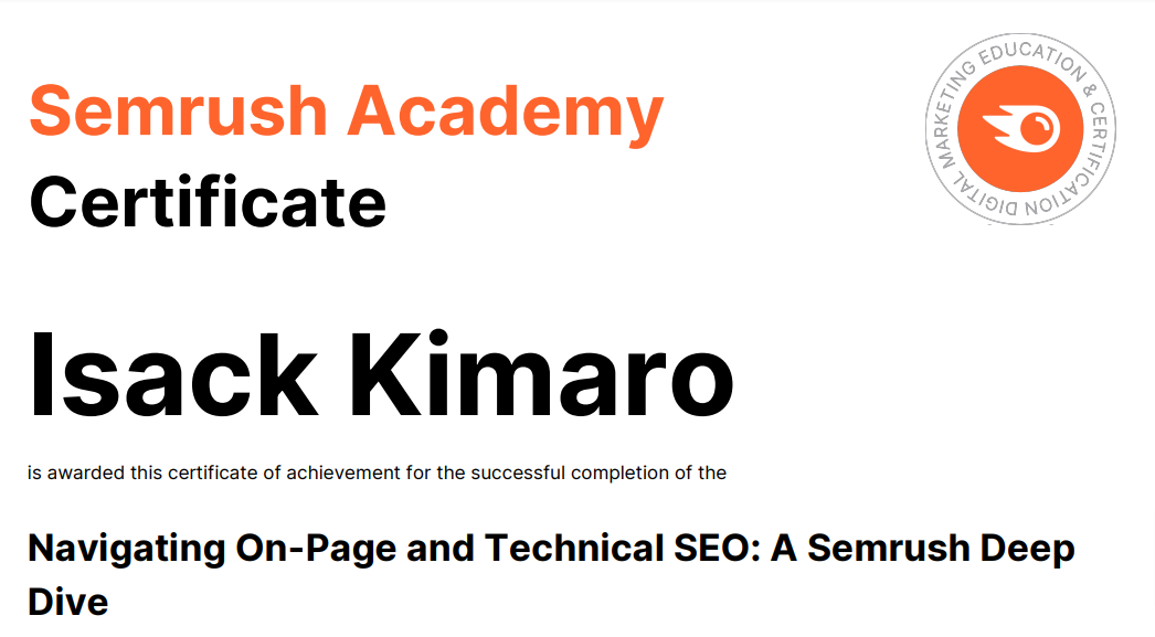 my SEO Certificate PNG